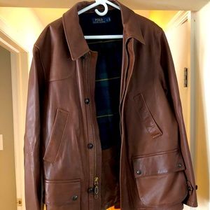 Beautiful men’s brown leather Ralph Lauren jacket L never worn